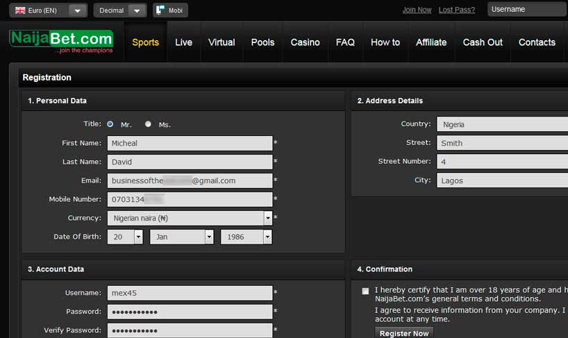 NaijaBet mobile registration